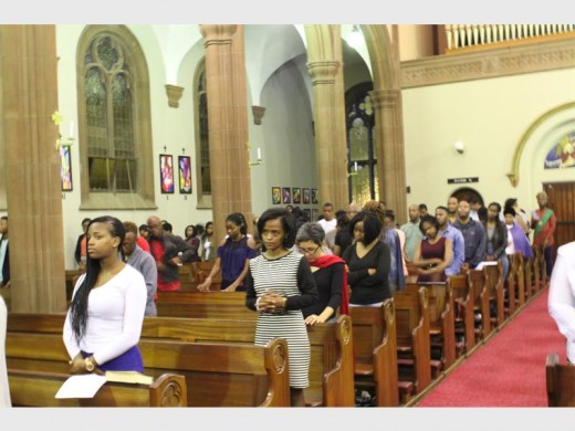 Students and congregants at the mass service that was dedicated to praying for peace at universities.